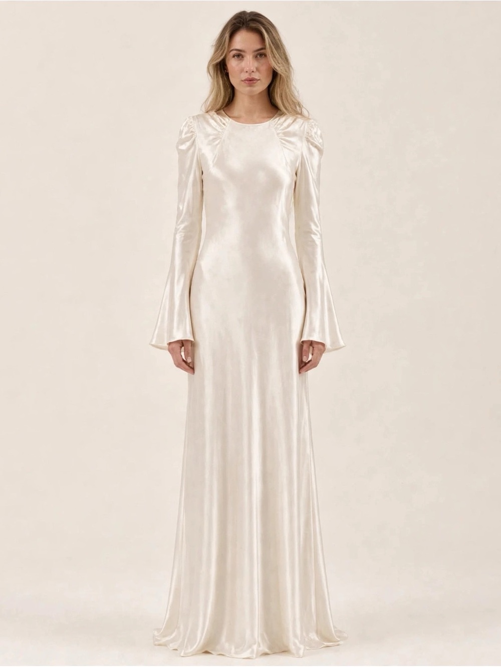Zara Pearl Satin Long-Sleeve Maxi Dress